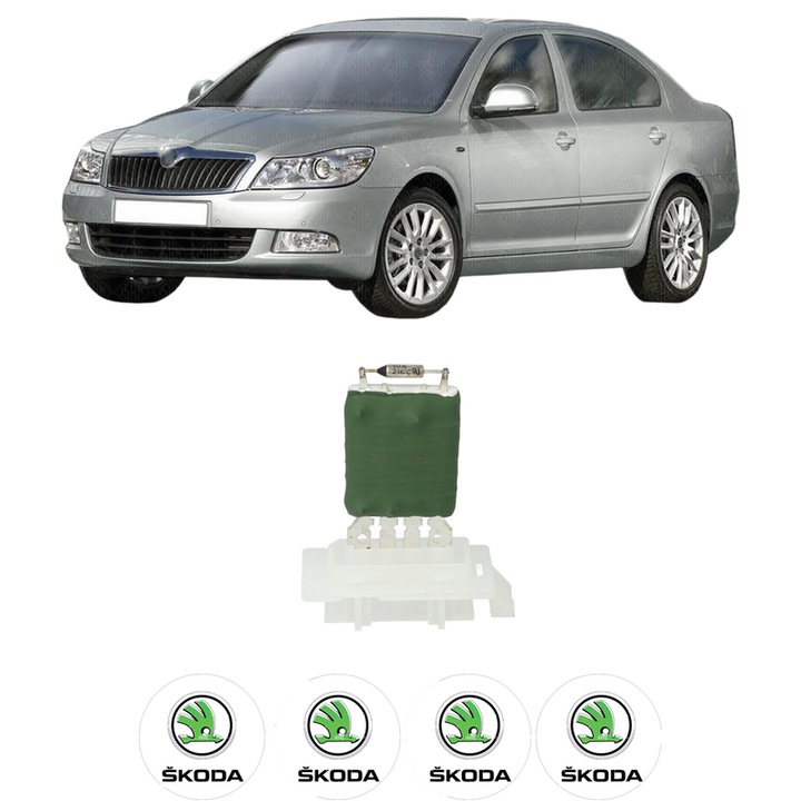 Rezistenta trepte ventilator aeroterma SKODA OCTAVIA II (1Z3) din 2004-2013, rezistor ventilator habitaclu auto, 4x Stickere Auto cu SKODA