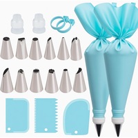 Set pungi si duze de patiserie Kengege®, accesorii reutilizabile pentru decorarea torturilor cu 2 pungi reutilizabile, 12 duze de glazurare, 2 inele de silicon, 2 cuplaje si 3 raclete, instrumente de copt torturi pentru glazurarea prajiturilor si brioselo