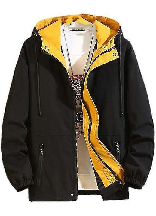 Jacheta de iarna barbati, impermeabila, captusita cu fleece, gluga reglabila, negru, poliester si bumbac