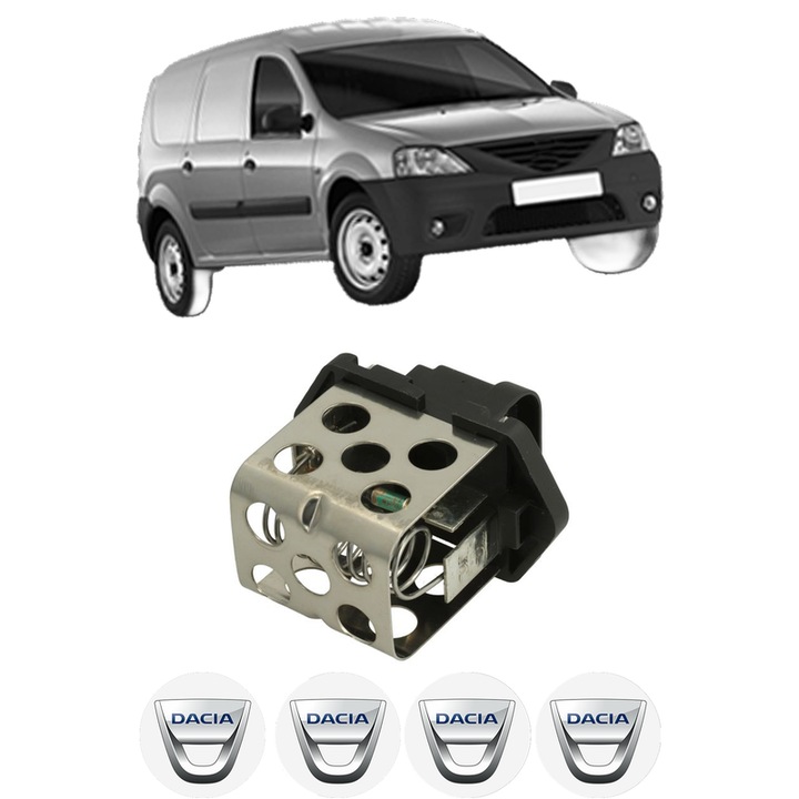 Rezistenta trepte ventilator aeroterma DACIA LOGAN EXPRESS (FS_) din 2009-2010, rezistor ventilator habitaclu auto, 4x Stickere Auto cu DACIA