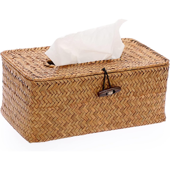 Suport servetele rectangular din alge, decorativ, galben, dimensiuni medii