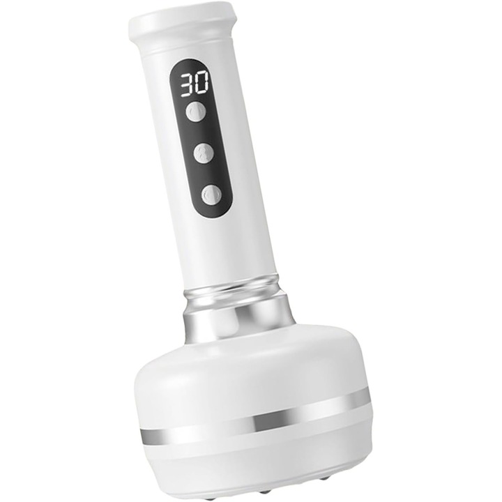Dispozitiv electric de masaj cu ventuze si Gua Sha, alb, 6 intensitati, 3 moduri de temperatura