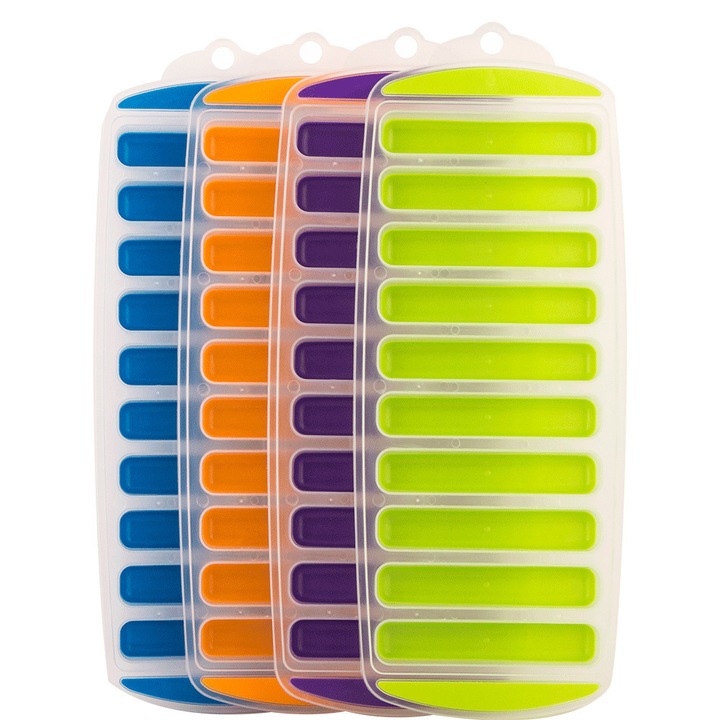 Set 4 forme cuburi de gheata, silicon, culori vibrante, pentru sticle de apa