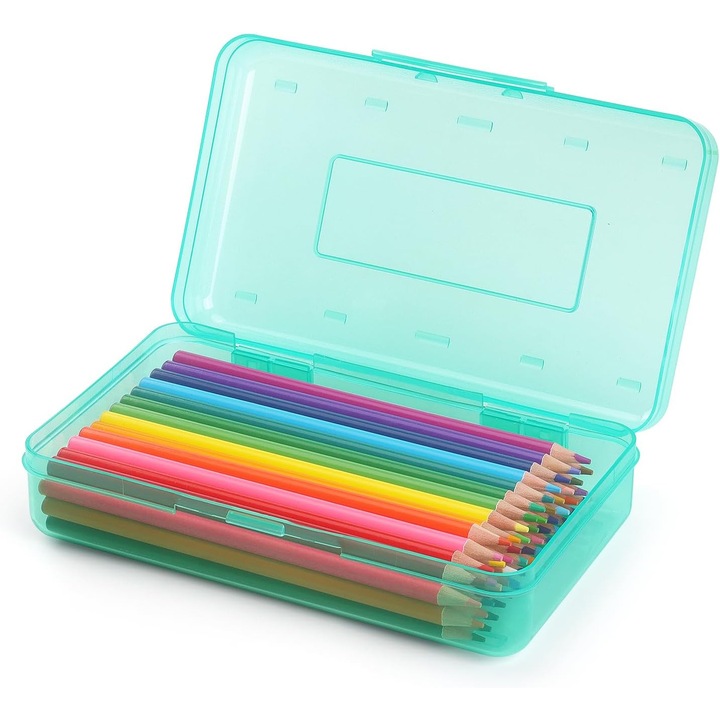 Set 2 Penare din Plastic, Capacitate Mare, Transparent, Design cu Capac Tip Snap, Verde Deschis