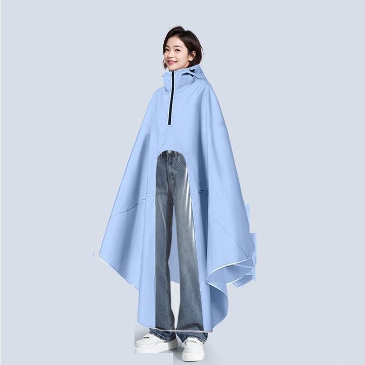 Pelerina de ploaie, poncho lung, impermeabil, albastru deschis, pentru toate conditiile meteorologice, pentru o singura persoana, Universal