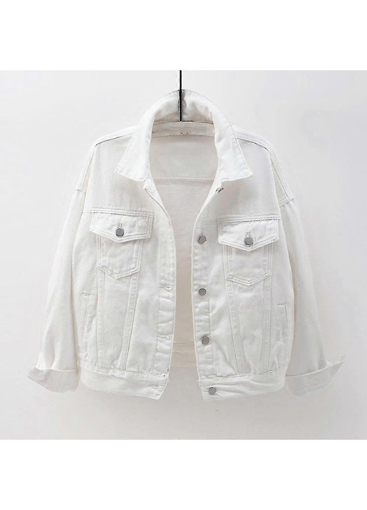 Geaca de denim pentru femei, alb, cu maneca calda, imbracaminte de exterior, S INTL