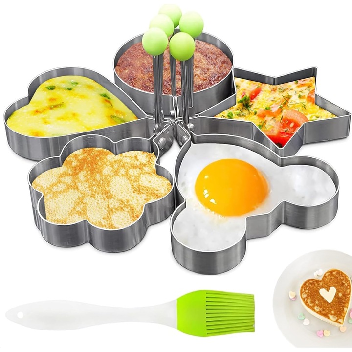 Set 5 forme prajituri, inox, diverse forme, usor de utilizat, pentru oua si clatite