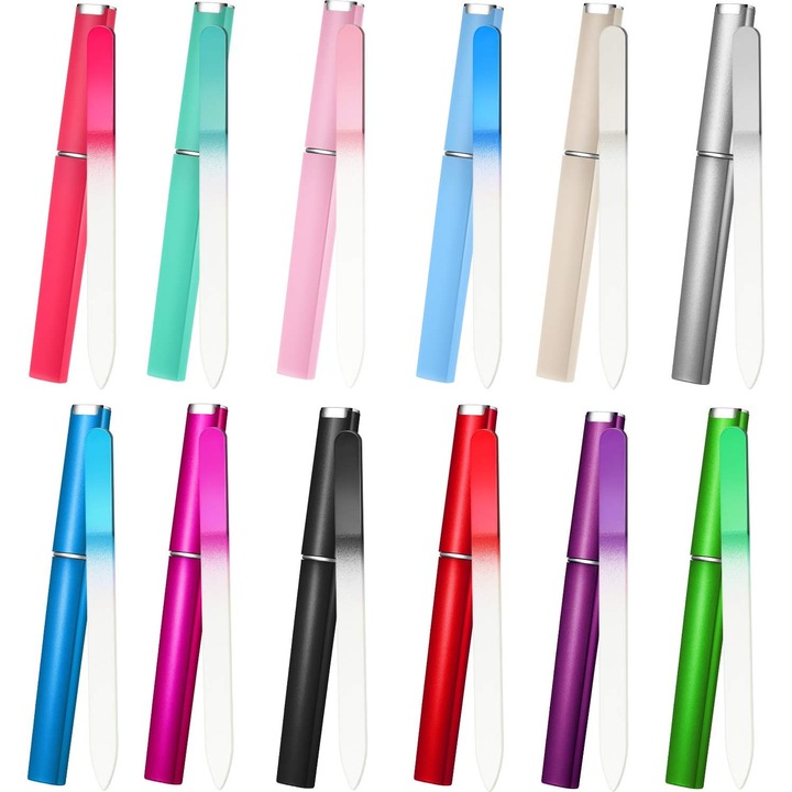 Set 12 pile cosmetice din sticla cristal, design dublu fata, cu cutie, multicolor