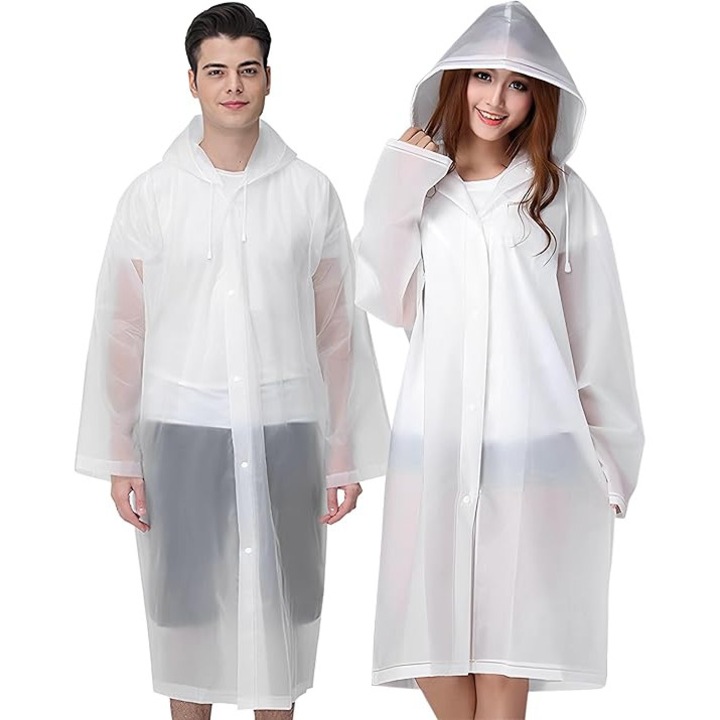 Pelerina de ploaie unisex, 2 pelerine de urgenta, gluga ajustabila, material EVA, impermeabila, pliabila, Universal