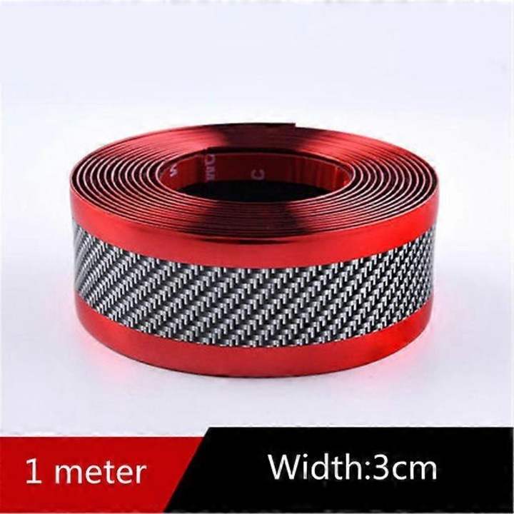 Banda de protectie pentru prag auto, carbon, 1m x 3cm, rosie, set de 1 bucata