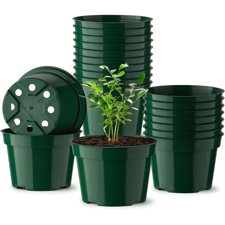 Set de 20 ghivece din plastic verde de 4 inch, cu sistem de drenaj, pentru plante mici