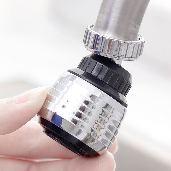 Aerator duza pentru robinet, rotativ 360°, plastic si otel inoxidabil, 62x36x21.5mm