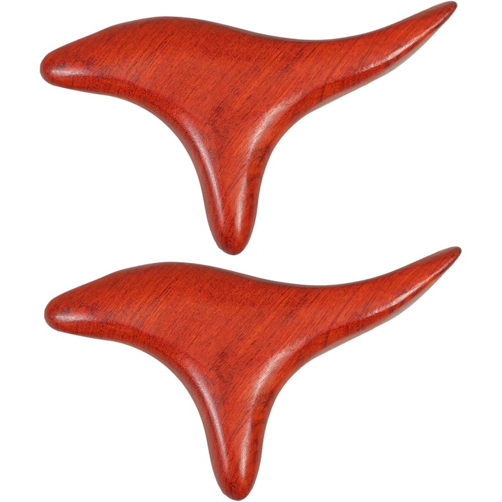 Set 2 piese aparat de masaj din lemn pentru reflexologie, masaj facial si corporal, portabil, usor, design ergonomic