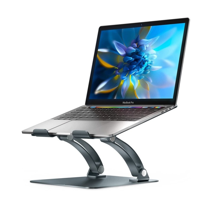 Suport laptop ajustabil, design ergonomic, aluminiu, compatibil cu laptopuri de 10-17 inch, gri