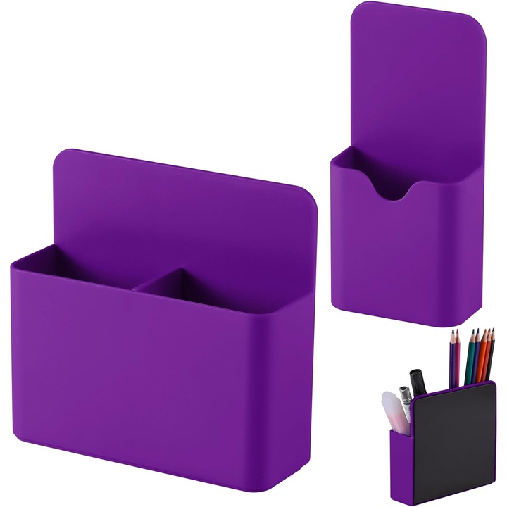 Suport magnetic pentru pixuri, set de 2, compartimente spatioase, magneti puternici, pentru frigider si tabla alba