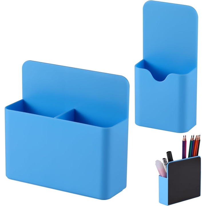Suport magnetic pentru pixuri, set de 2, compartimente spatioase, magneti puternici, pentru frigider si tabla alba