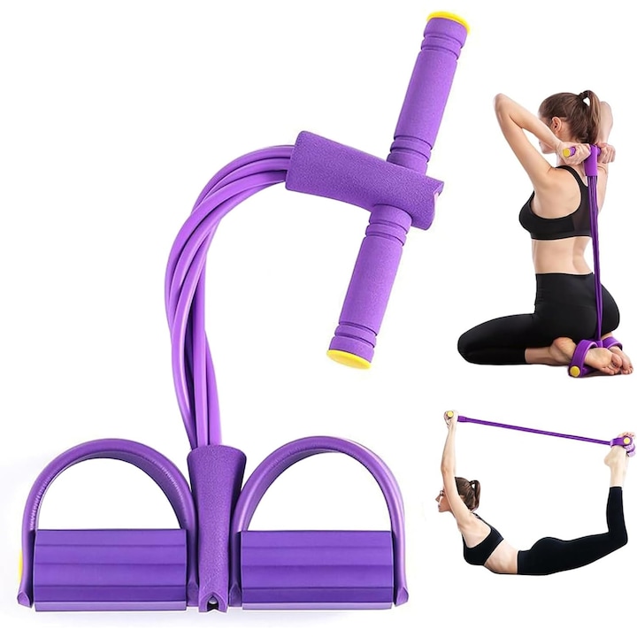 Banda de rezistenta cu 6 tuburi, extensie multifunctionala, non-toxic, cu pedale, pentru antrenamente acasa, 2025