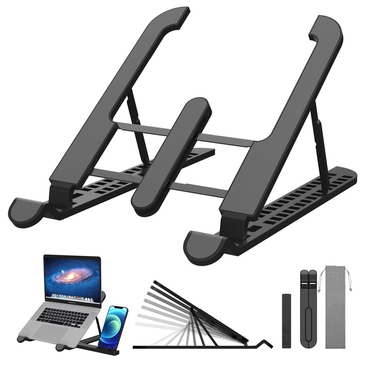 Suport laptop ajustabil, 3 in 1, aluminiu, multicolor, 11.4x3.1x0.8 inch