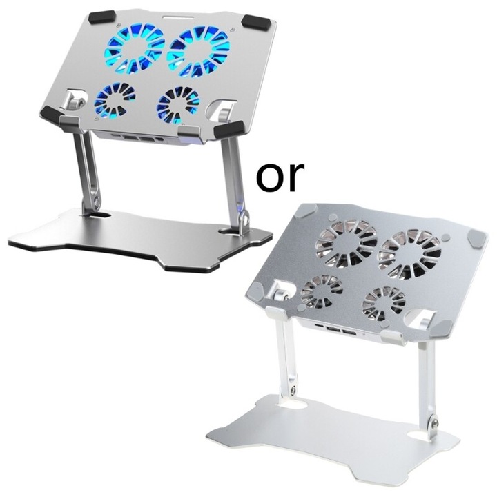 Suport laptop cu racire, aluminiu, inaltime ajustabila, argintiu, 7 ventilatoare