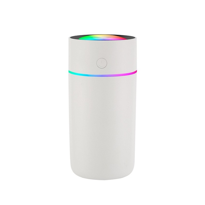 Mini hordozható párásító színes LED-del, porlasztási módokkal, 350 ml, fehér