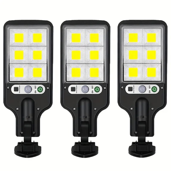 Set de 3 lampi solare LED cu telecomanda, iluminat exterior, pentru scari, terase, gradini