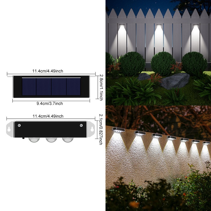 Set 4 lampi solare pentru exterior, lumina alba, pentru perete, curte, balcon