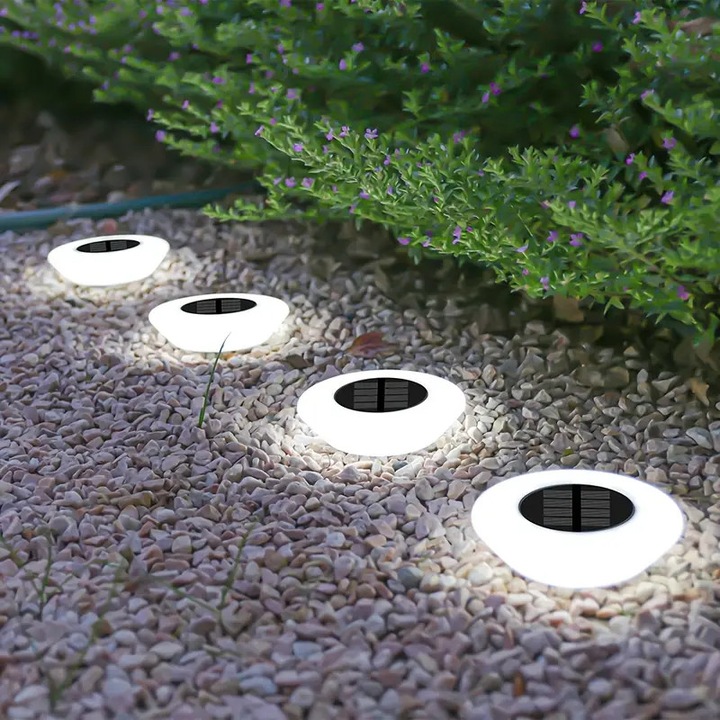 Set de 4 lampi solare de sol, iluminat exterior, lumina alba, pentru gradina