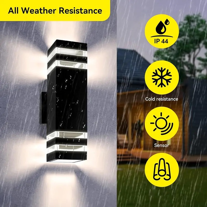 Aplica de exterior cu doua capete, iluminare superioara si inferioara, plastic, E27, impermeabil, 1 bucata