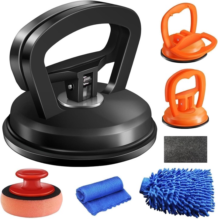 Kit de reparare a denivelarilor auto, 7 piese, cu ventuze, negru si portocaliu