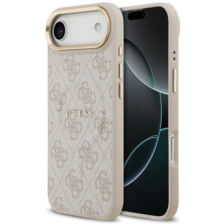 Guess PU bőr 4G Gold Frame MagSafe tok iPhone 17 Air készülékhez rózsaszín