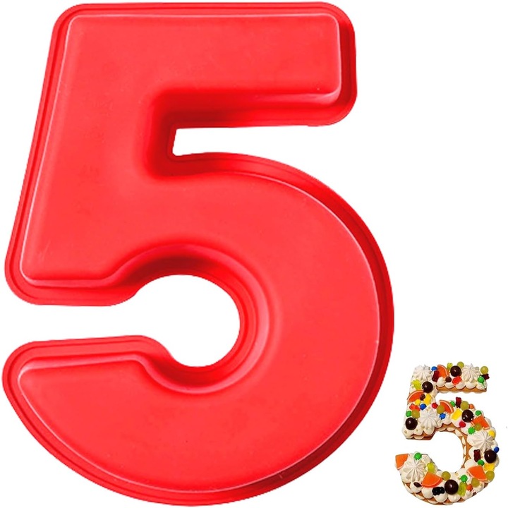 Forma prajituri, numar 5, forma 3D mare din silicon, non-aderenta, pentru zile de nastere si aniversari