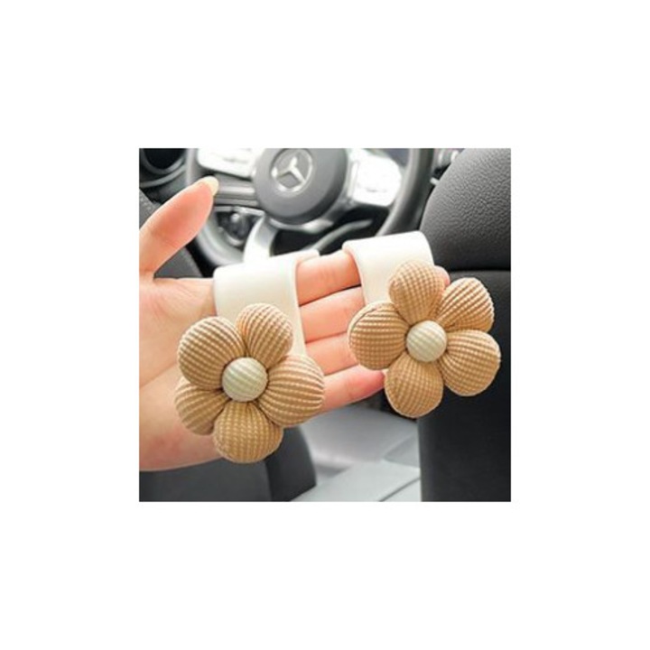 Set 2 suporturi auto pentru cap, design floral, bej/alb, pentru genti si portofele