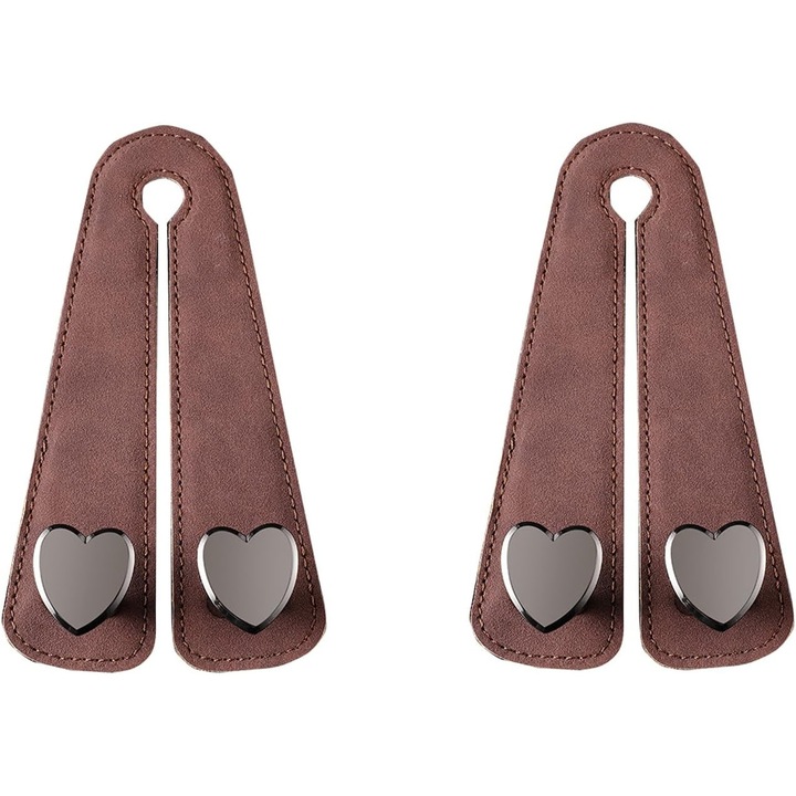 Set 2 Suporturi Auto Multifunctionale din Piele si Metal, Culoare Neagra