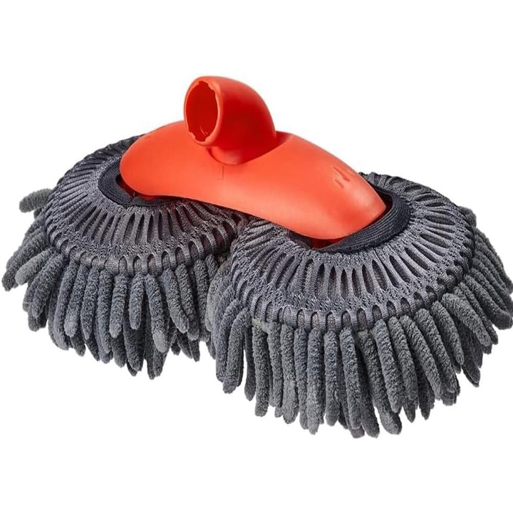 Mop de spalare auto 2 in 1, cu maner telescopic 135 cm, microfibra chenille, pentru curatare interioara si exterioara, lungime extra, multifunctional