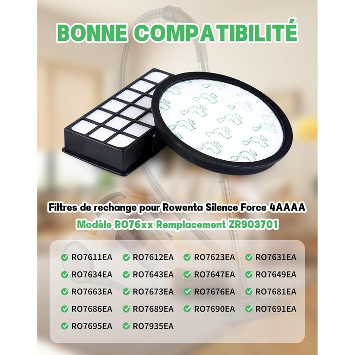 Set de 2 filtre HEPA pentru aspiratoare Rowenta RO76xx, filtrare optima, lavabile, reutilizabile