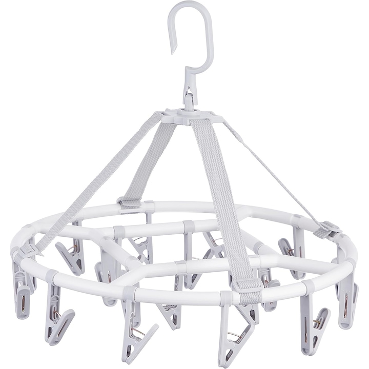 Uscator rufe pliabil cu 20 clipsuri, gri deschis, 34x34cm