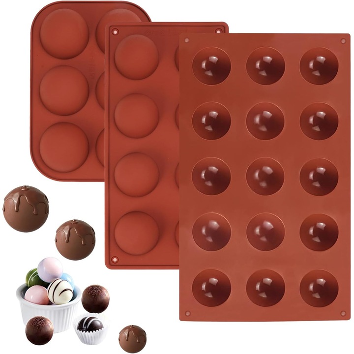 Set 3 forme prajituri din silicon, flexibile, pentru hemisfere, 19.5x13.5cm, 27x13.5cm, 29x17cm