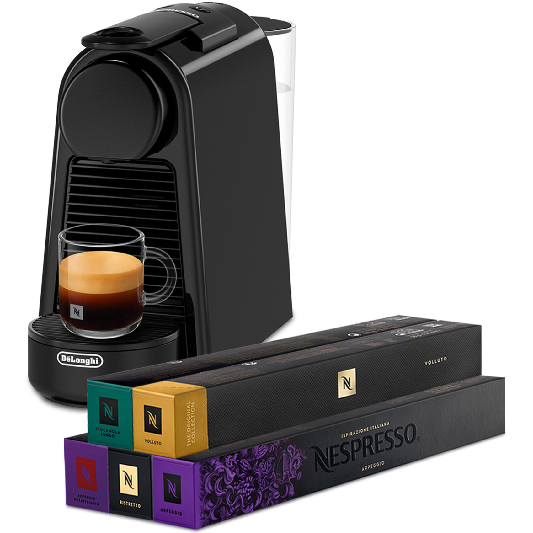 ネスプレッソ Nespresso Essenza Mini ブラック Pachet Nespresso Essenza Mini by De'Longhi, negru + 50 de capsule