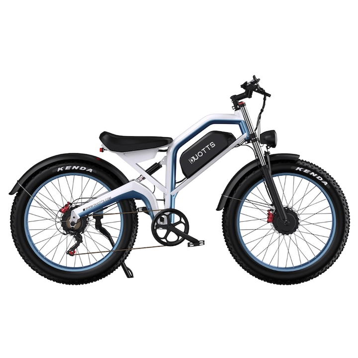 Bicicleta electrica DUOTTS N26, Baterie 48V / 20Ah, Motor 750W, autonomie 120 km, 55 km/h, 26" x 4.0", Alb