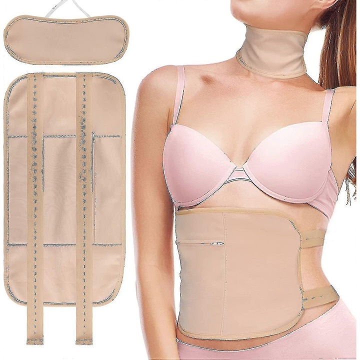 Set 2 piese Pachete cu Ulei de Ricin pentru Gat si Talie, reutilizabile, culoare khaki, design ajustabil