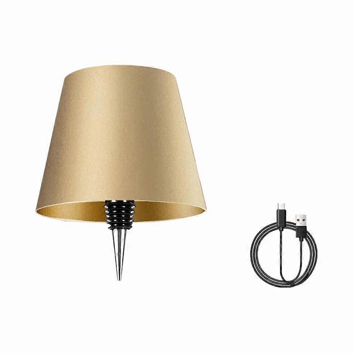 Veioza LED pentru sticla, 3 culori, design portabil, aurie, cu acumulator reincarcabil