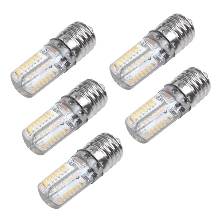 Set 5 Becuri LED E17, 5W, 3000-3500K, Alb Cald, 50x17mm