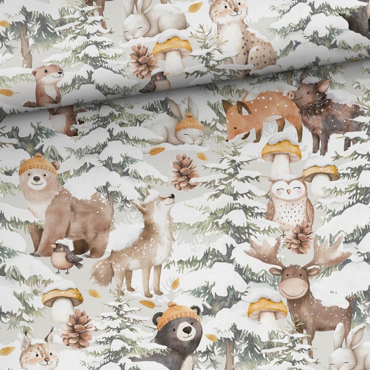 Material textil, Tricot french terry, Tricot trening imprimat Mustard Winter, bumbac 95%, elastan 5%