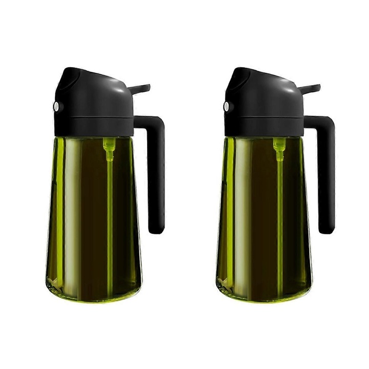 Dispenser de ulei din sticla, set 2 bucati, capacitate 470 ml, material de calitate alimentara, design cu pulverizare si turnare