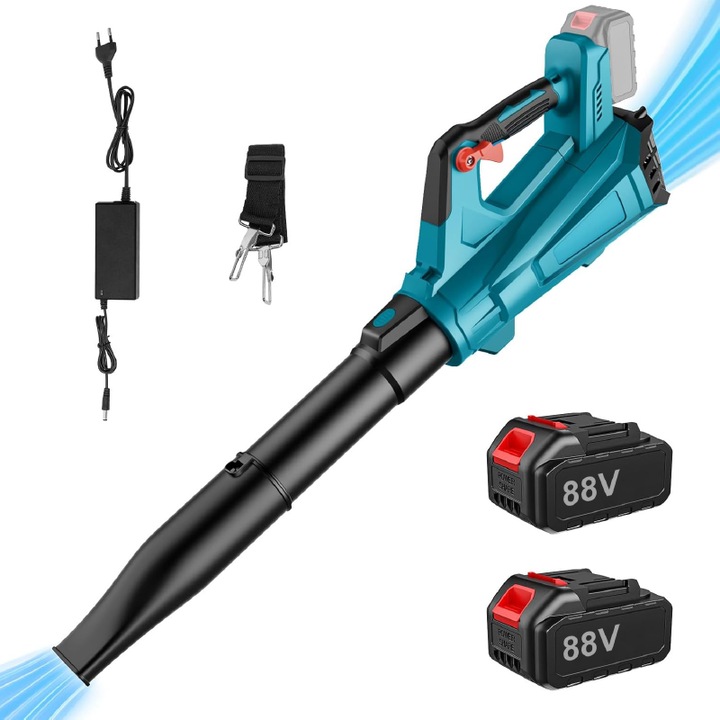 Suflanta de Frunze SUPER TRENDS®, Viteza de suflare 200 km/h, Turatie variabila 0–22.000 rpm, 2 Acumulatori 88V Li-Ion, 780 mc/h, Turcoaz