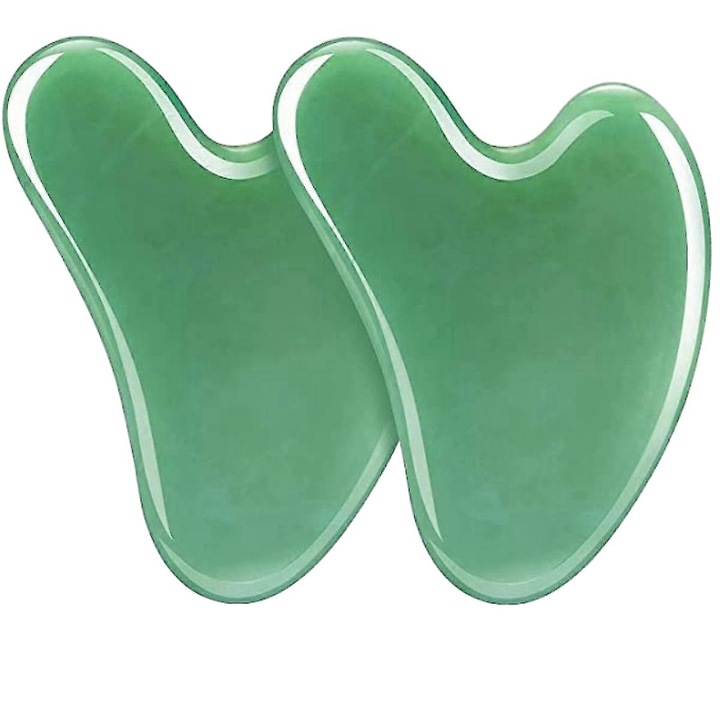 Set 2 GuaSha din jad pentru masaj facial, verde