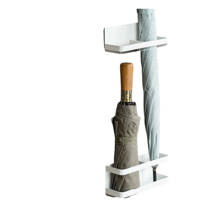 Suport magnetic pentru umbrele de perete, KuviKoo™ fara gaurire, fixare instantanee pe suprafete metalice, inaltime reglabila, caseta anti-picurare detasabila, organizare compacta umbrele de ploaie si soare, rezistent si versatil