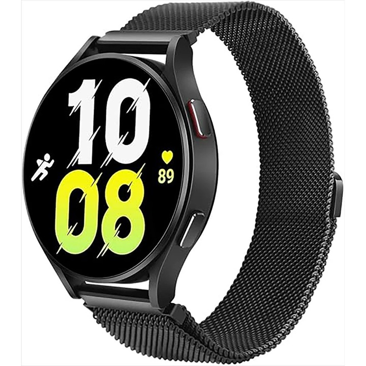Milánói fém szíj kompatibilis Samsung Galaxy Watch 7/Active 2/Active/FE/6/5 Pro/5/4/3 CASEY STUDIOS™, állítható, mágneses rögzítés, prémium, rozsdamentes acél, fekete