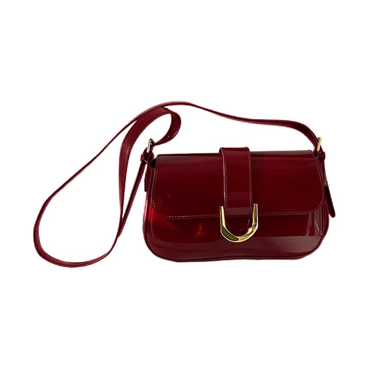 Vintage piros ökológiai bőr válltáska, 14x24cm, 1 darab