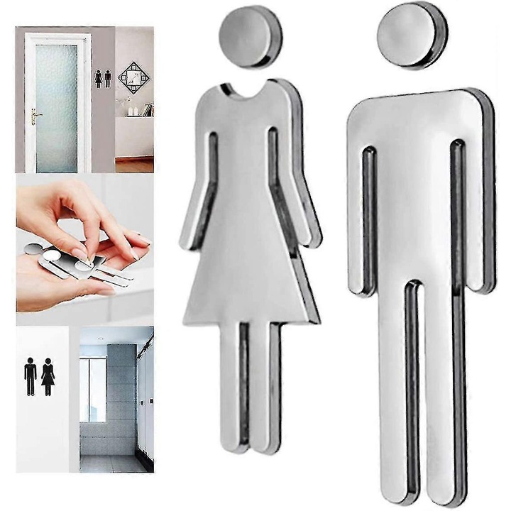 Set etichete toaleta "Ms." si "Mr.", 12cm, adeziv, design modern, multicolor